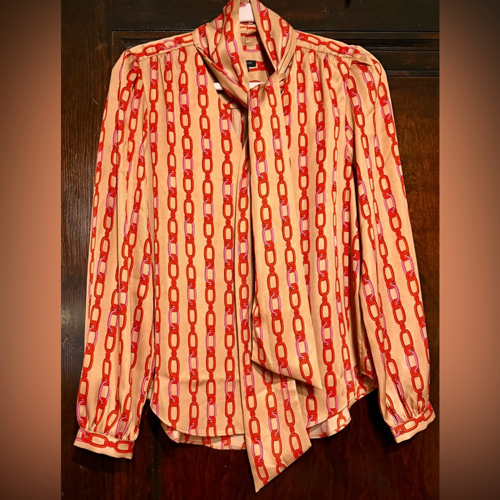 Ann Taylor Chain Print Blouse - Red and Pink and Camel
